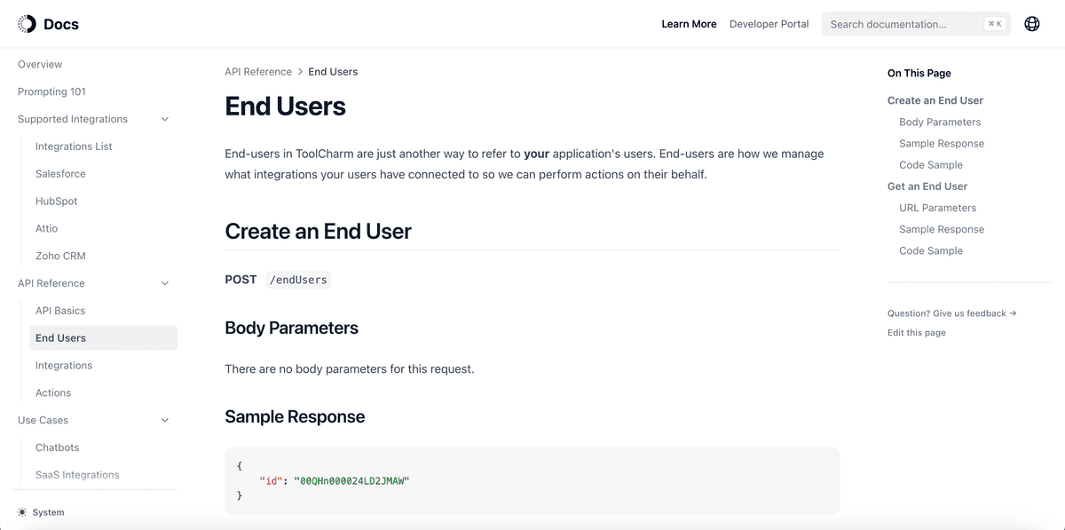 ToolCharm Actions API - Developer tools and API keys