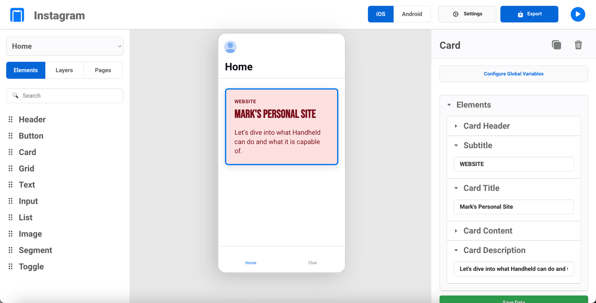 Handheld - Data source connections and value controls