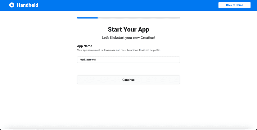 Handheld - Onboarding interface for mobile app builder