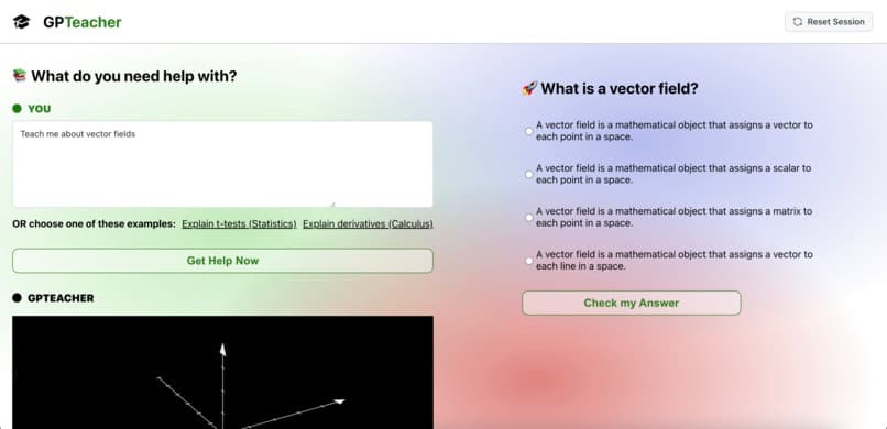 GPTeach - Complete AI tutor interface with video playback and quiz